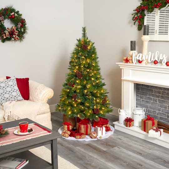5ft. Pre-Lit Montana Mixed Pine, Pinecones & Berries Artificial Christmas Tree with Clear LED Lights